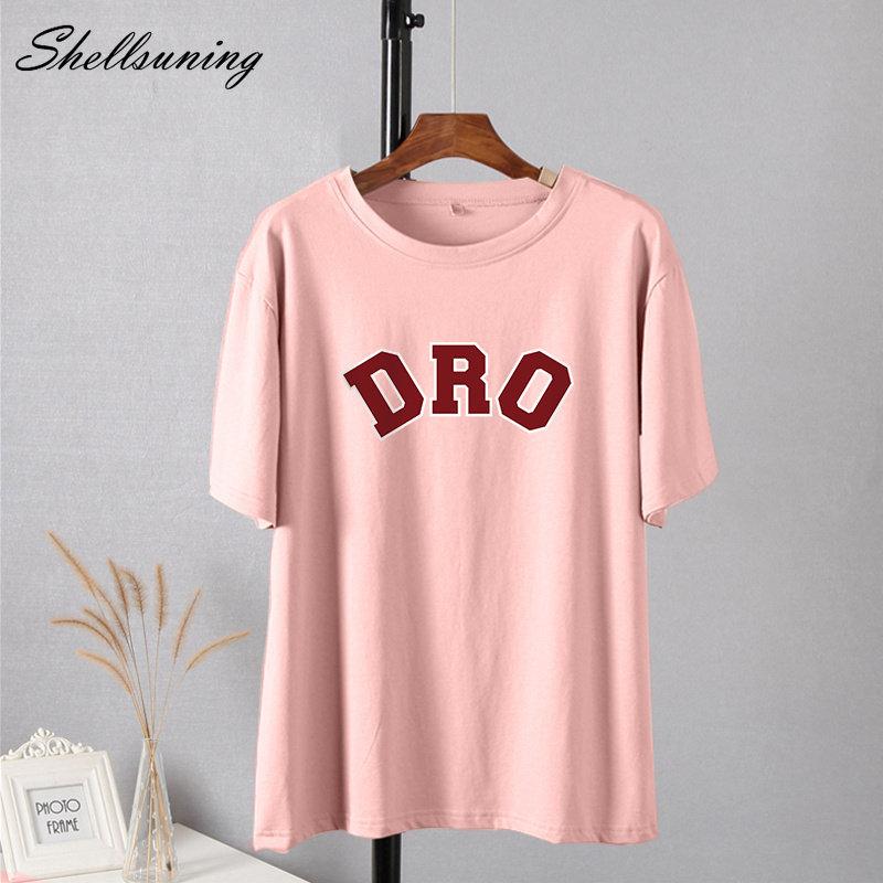 Shellsuning T-shirt da Donna con Stampa Grafica Semplice con Lettere, Estate, Cotone, Maniche Corte, Magliette Casual con Scollo a O, Top Trendy Streetwear