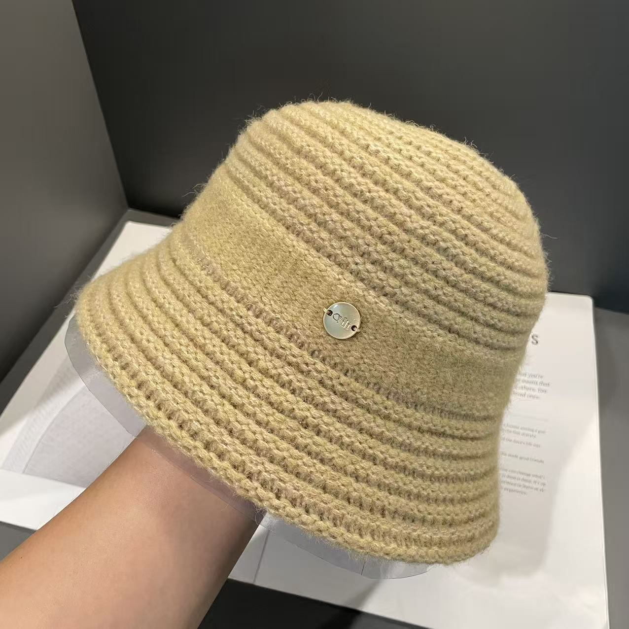 

Korean style Casual Thickened Knitted Fisherman s Hat for Women Versatile Autumn and Winter Windproof Chestnut Colored Woolen Basin Hat M（56-58cm）
