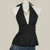 Top de tirantes halter sexy sin espalda con lunares y fruncido en la cintura para mujer