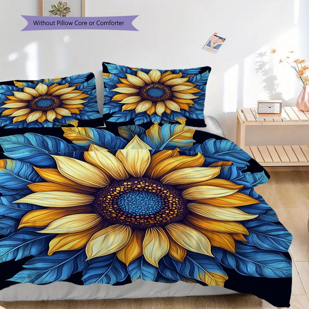 Sunflower Pattern Bedding Quilt Set Quilt Cover Pillowcase Home Decoration Birthday Gift (1 * Duvet Cover + 2 * Pillowcase, Without Core)