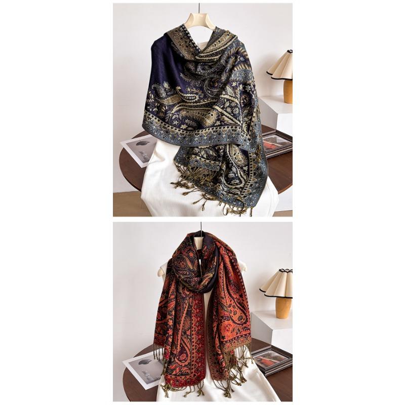 Women S Ethnic Style Court Paisley Print Tassel Long Scarf Elegant Shawl