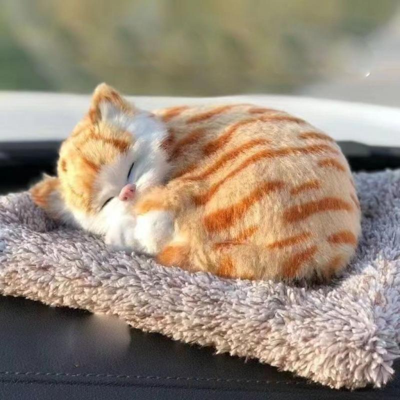 Simulated Cat Ornament With Built-in Activated Carbon Purifying Air Cute Doll Car Decor Sleeping Cat Figurine Press To Sound