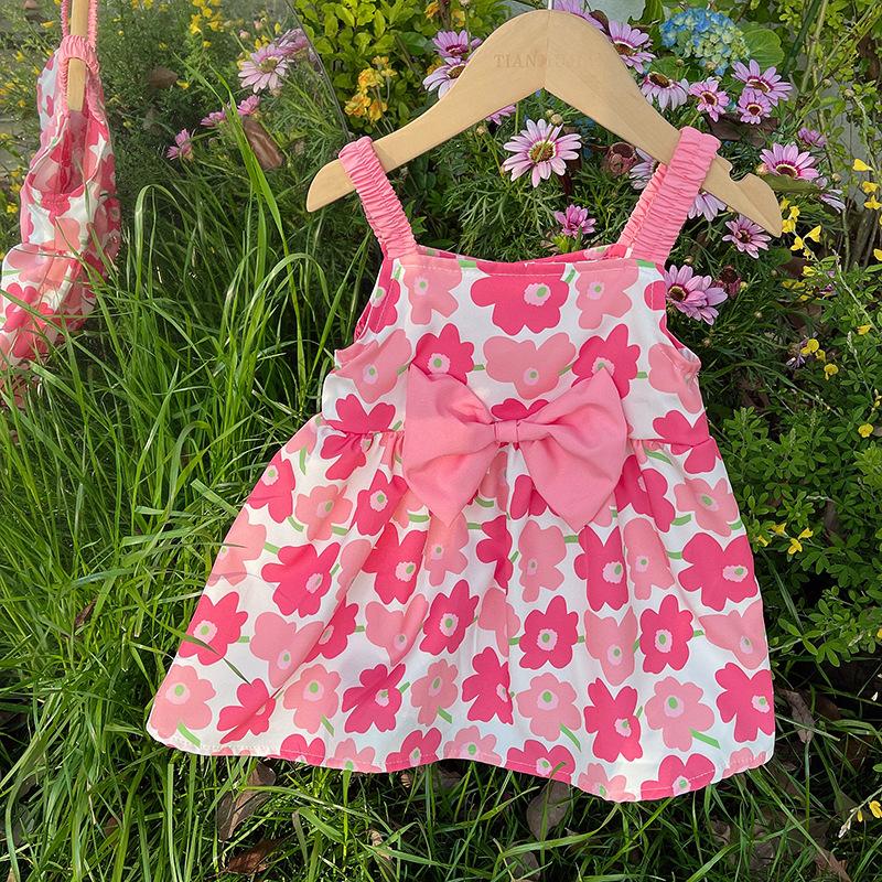 French Burgundy Polka Dot Sleeveless Dress for Girls Summer Elegant Princess Birthday Party Vest Dress 80