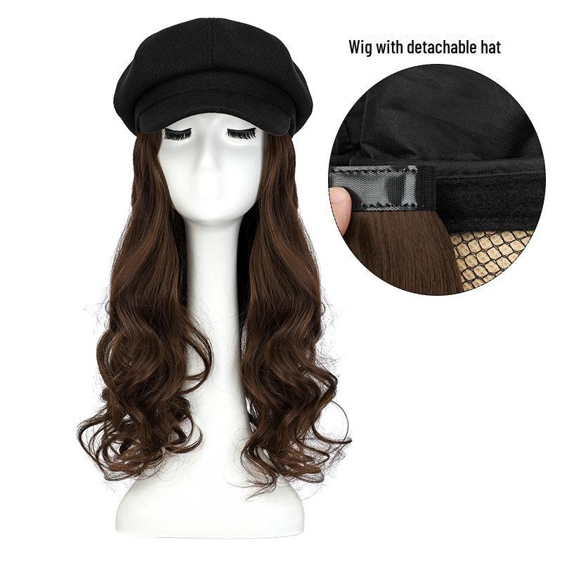 Women's Long Wavy Detachable Hat Wig – Full Head Natural-Look Curly Hair