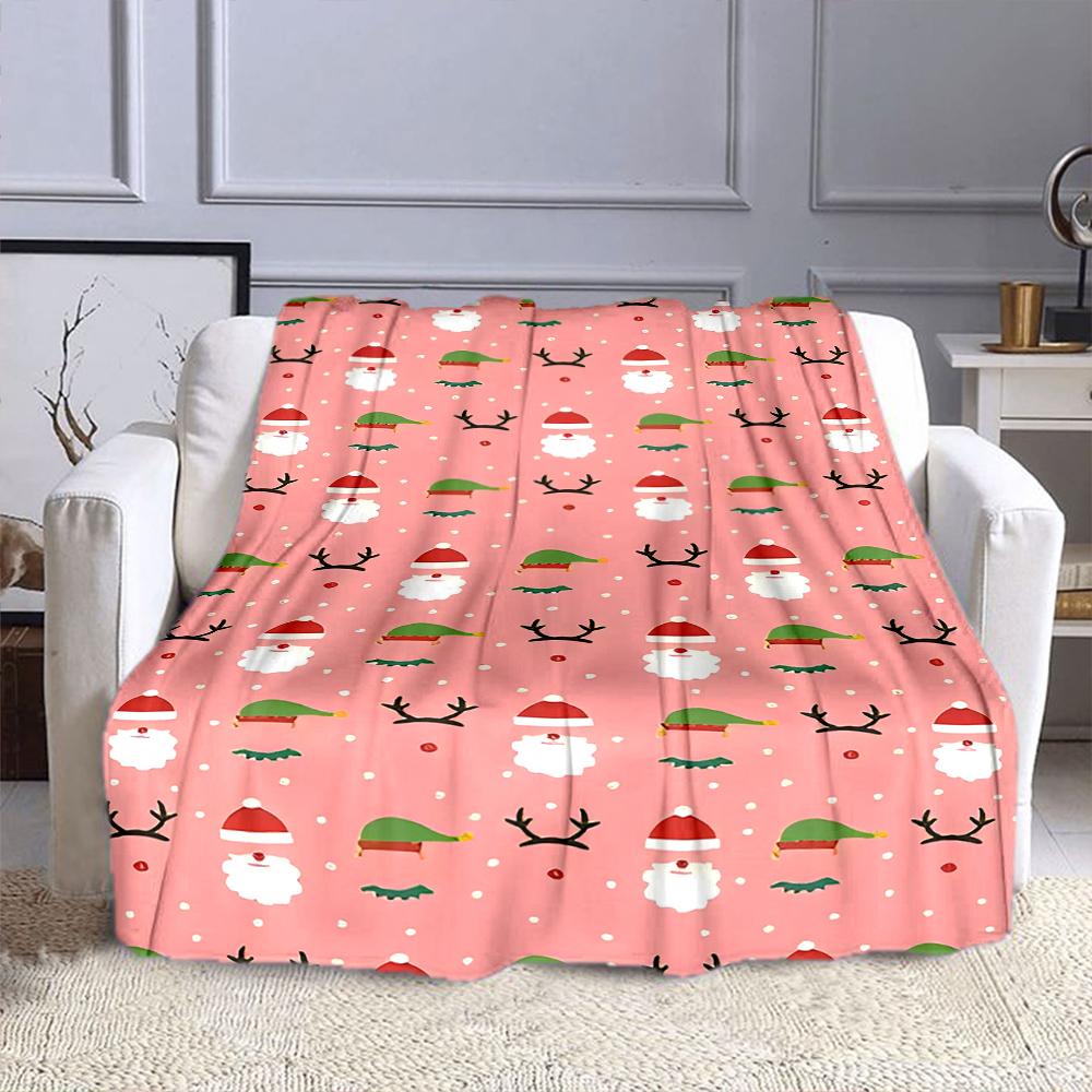 Christmas Pattern with Santa and Reindeer Patterned Flannel Blanket Perfect for the Bedroom Living Room, Sofa, or a Little Nap