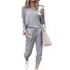 2 Pcs/Set Women Suit O Neck Solid Color Loose Simple Pants Suit for Daily Wear