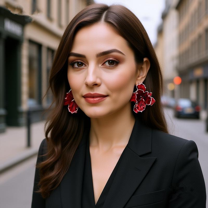 Trojrozměrné nepravidelné přehnané velké květinové náušnice s olejovým tahem, nádherné vrstvené náušnice