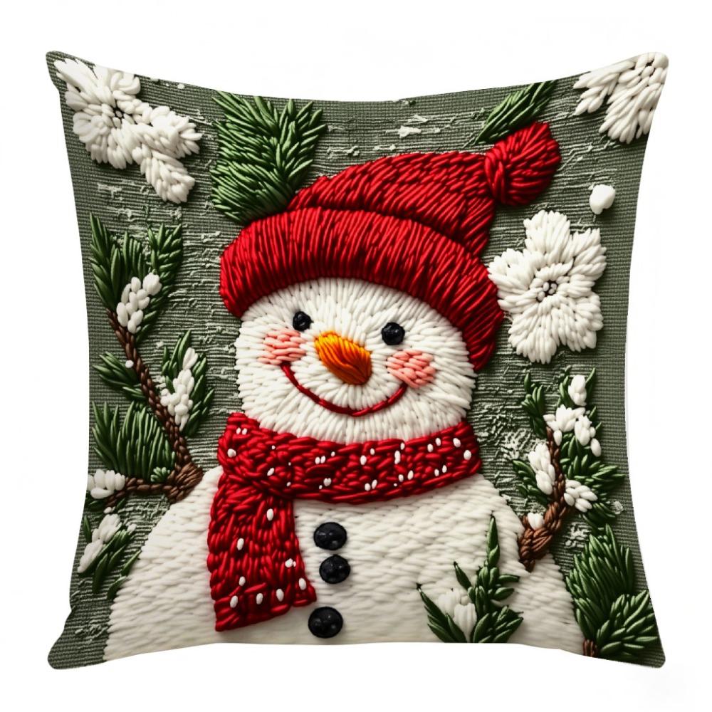 Linen Christmas Throw Pillow Cover 45×45cm Pillow Cover New Pillowcase  Home Decoration Style 4