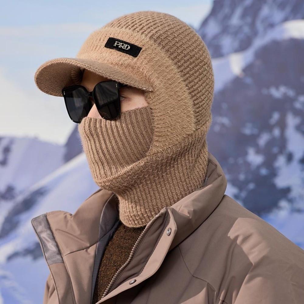 Cold Proof Brimmed Knitted Balaclava Polyester Fleece Lined Winter Knit Balaclava For Men
