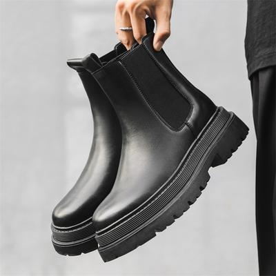 Men's Classic Retro Leather Chelsea Boots Men Fashion Slip On Ankle Boot Mens Casual British Style Flats Hot Sale High-Top Shoes