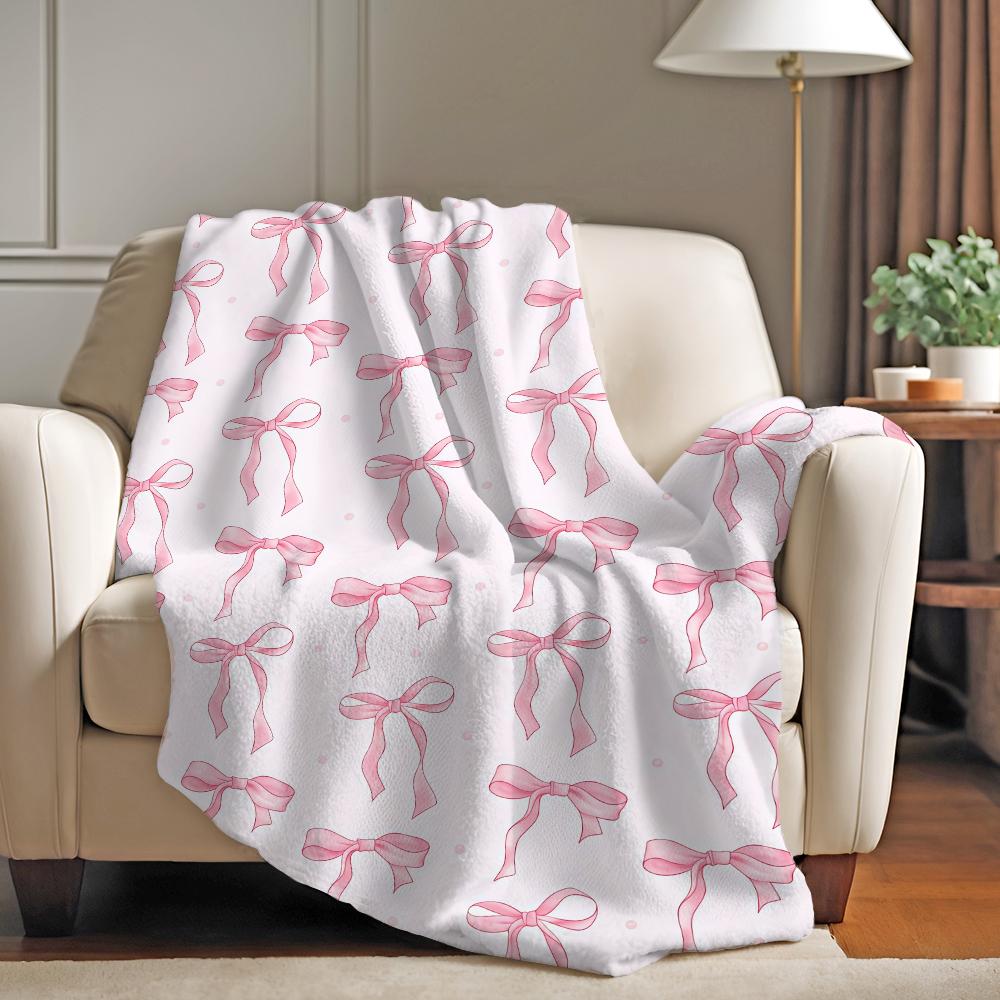 Fashion Print Pink Ribbon Blanket For Sofa Office Bed Plane Travel Sleep Read Relax Camping Soft And Warm