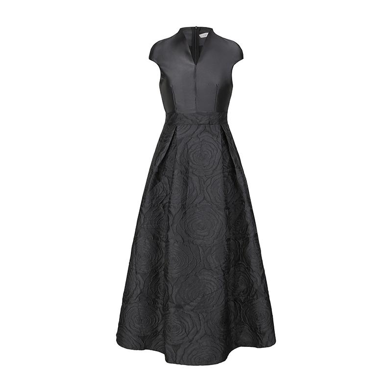 2026 Spring New Arrival Elegant V-neck Red and Black Patchwork Jacquard Wedding Party Dress
