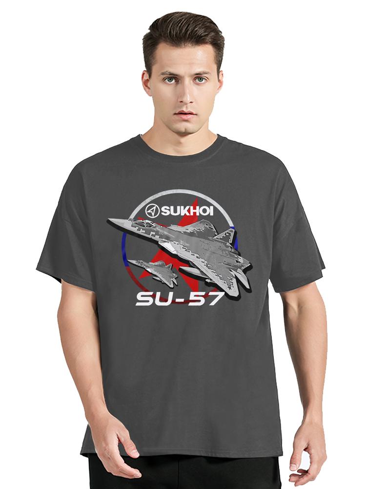 Retro Sukhoi Su-57 Stealth Multirole Fighter Aircraft T-shirt Men's Clothing T Shirt Summer Oversized Tops Loose Fitting Tshirt
