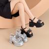 High-heeled Sandals Women's Summer New Silver Rhinestone Thick-soled Thick-heeled Heightening Shoes Versatile Outer Shoes