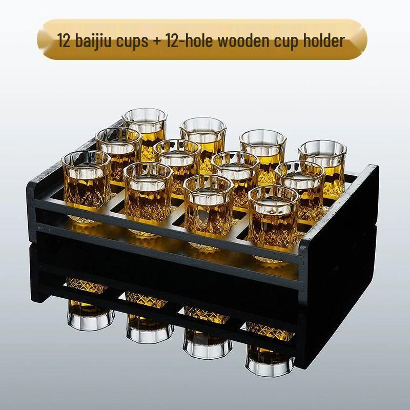 

Set of 12 Diamond Liquor Glasses with 12-Hole Holder