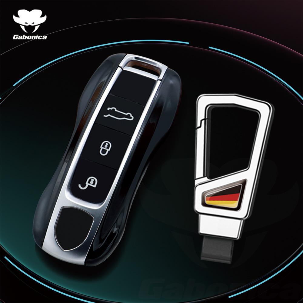 For Porsche Cayenne Coupe Panamera Taycan 911 971 9Ya Macan Boxste Carbon Fiber Car Key Fob Case Cover Keyless Chain Ring Holder