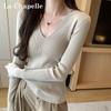 La Chapelle Women's Slim-Fit Long Sleeve V-Neck Knit Base Layer