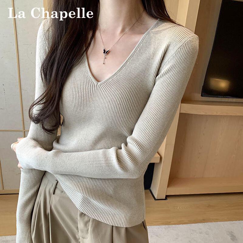 La Chapelle Women's Slim-Fit Long Sleeve V-Neck Knit Base Layer