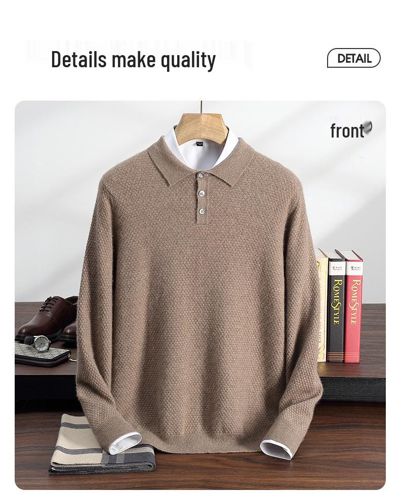 2025 Autumn/Winter Men's Solid Color Cashmere Polo Neck Knitwear, Soft & Fluffy Long Sleeve