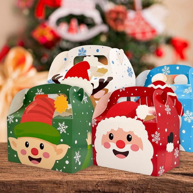 Environmental Friendly Paper Substance Christmas Holiday Party Candy Box With Handle For Cake Dessert Chocolate Gift Packaging Storage