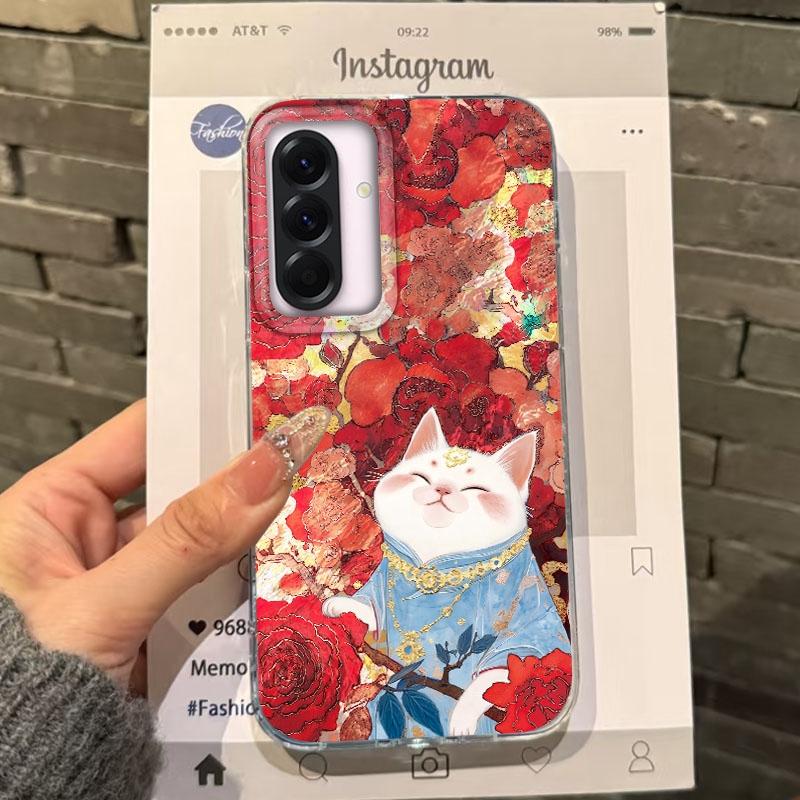 

Роскошный Чехол с Цветком и Счастливым Котом для Samsung Galaxy A56 A16 A17 A26 A36 A06 A07 A55 A35 A25 A54 S24 S25 Ultra S22 S23 FE Samsung S25 FE белый