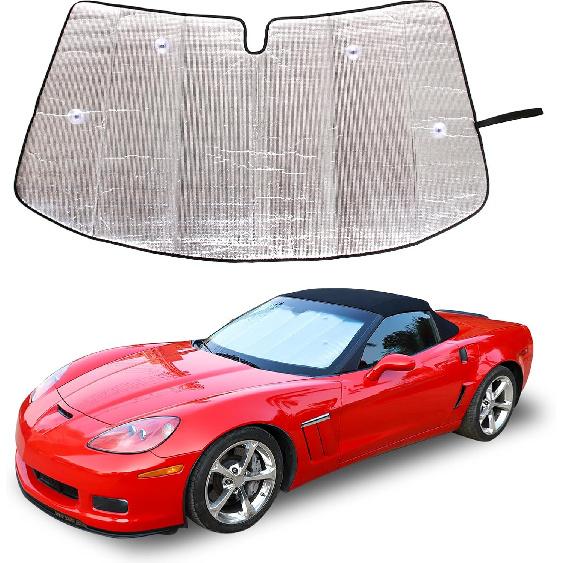 

Car Windshield Sun Shade Compatible with Corvette C6 2005-2013 Heat Insulation Sun Shade Reflective Foil Insulation Aluminum Foil Blocks UV Rays and Solid Silver Style