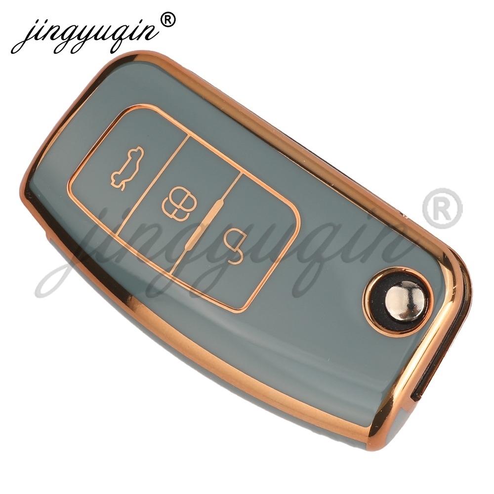 Jingyuqin For Ford Focus 2 MK2 Fiesta Mondeo C-MAX Galaxy Falcon Territory Ecosport Car TPU Folding Key Cover Bag Shell Case