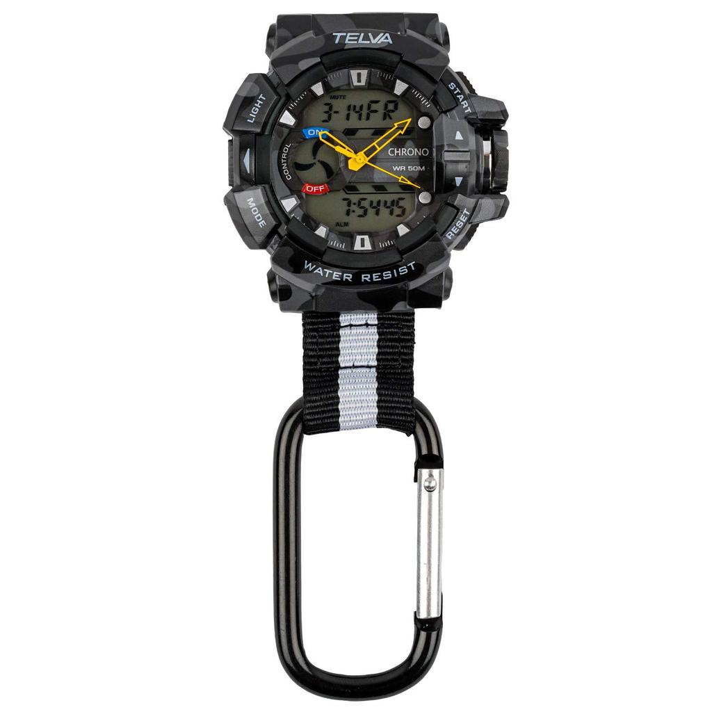 [Klefa] Pocket Watch Carabiner Watch Digital Analog Waterproof Stopwatch with Light Army Black AZ-CB-AD079-BKG