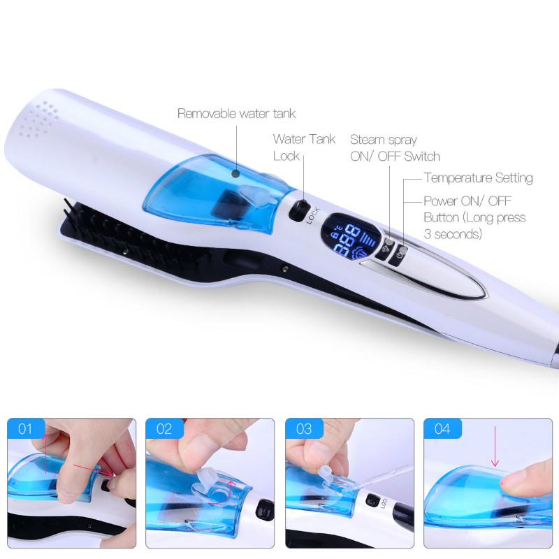 Professional Steam Straightener Brush Salon Wet Dry Fast Ionic Steampod Flat Iron Hair Straightener