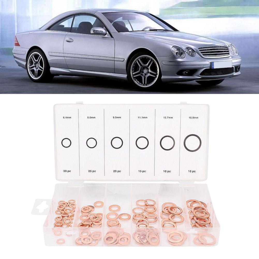 110 pcs Mixed Size Copper Washer Assortment Flat Ring Oil Brake Line Seal