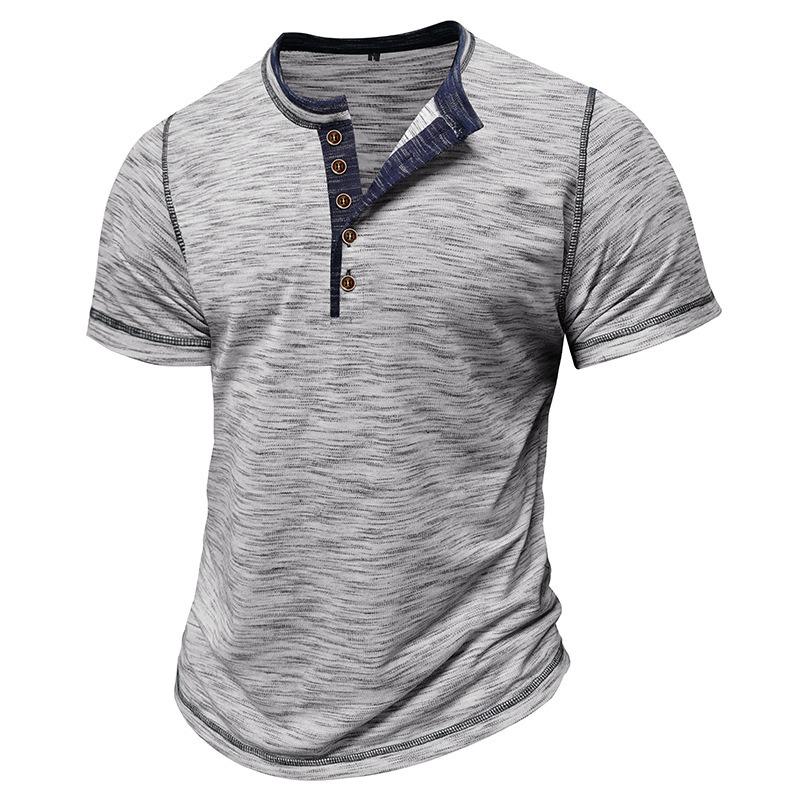 Sommer Herren Henley Kragen T-Shirts Mode Patchwork Kurzarm Lässige Tees Tops Herren