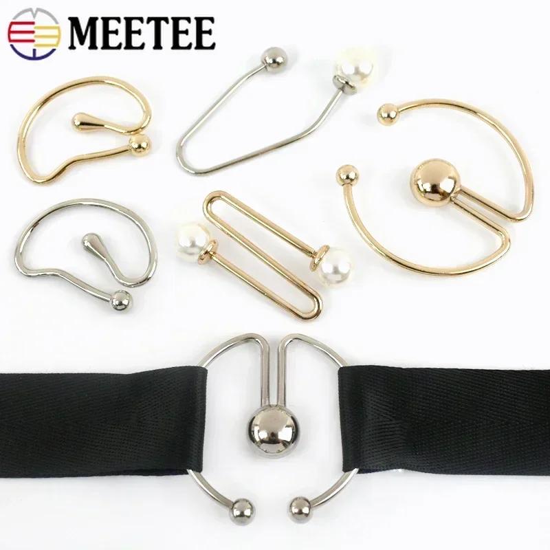 Meetee 2/5Pcs Pearl U-shaped Metal Hook Detachable Irregular Spiral Button Dress Shirt Collar Screw Clasp Hardware Accessories