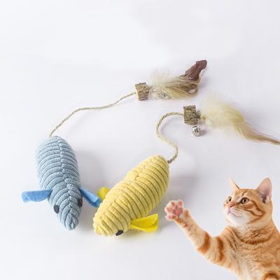 Plush Mouse Cat Toy Stuffed Mouse with Silver Vine Interactive Cat Mouse Toy with Tail Feathers Bell Kitten Kicker Toy