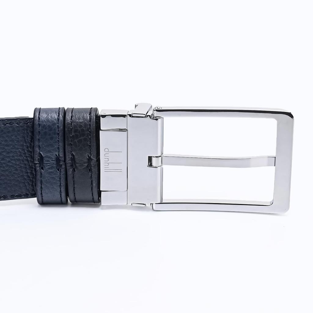 Dunhill 3cm Wide Reversible Grained Leather Belt with Round Roller Black and Stringer System UK Men's Buckle, Navy, Compatible, DU24F4T22PO001,