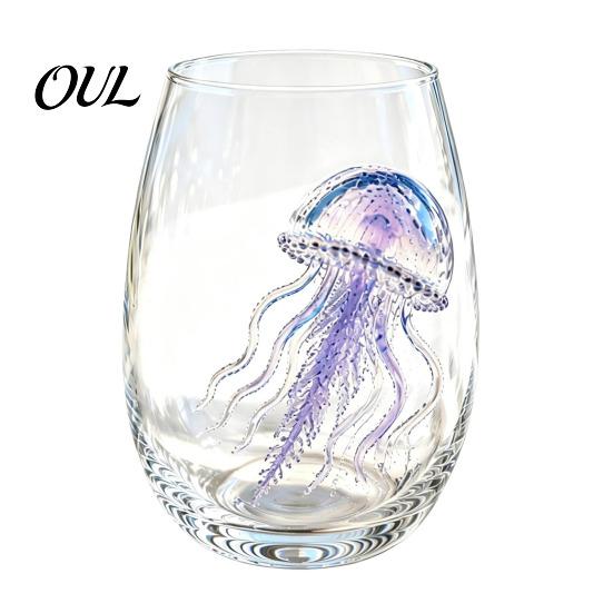 Octopus Wine Glass Tumbler, 350ml Stemless Glass, Whale Dolphin Turtle Decorative Bar Accessories Sea Creature Drinking Cup, Handcrafted Glassware for