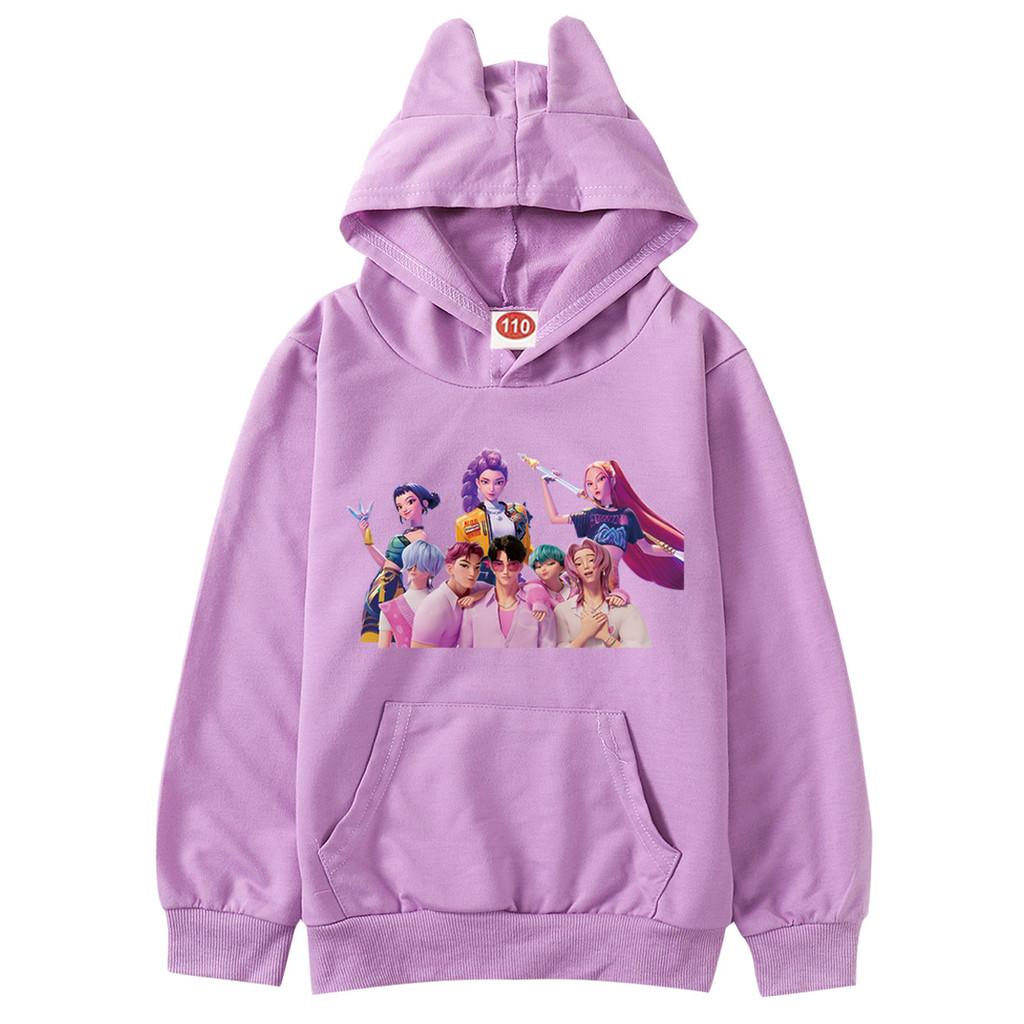 Kinder Mädchen Anime Cartoon K-Pop Rumi Zoey Mira Bedruckte Katzenohr Lässige Langarm Kapuzenpullover