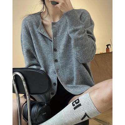Cardigan da donna in maglia di lana morbida stile coreano invernale - Girocollo, vestibilità ampia, caldo, delicato sulla pelle