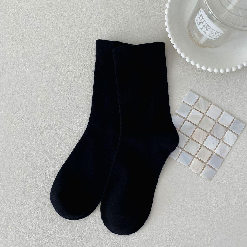 Versatile Coffee Socks For Women, Comfortable Wide-Mouth Socks Medium Tube Socks Solid Color Black And White Cotton Socks Tide