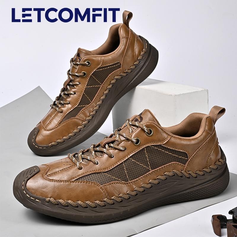 LETCOMFIT Rope Sneakers Men Breathe Sport Casual Shoes Men's Handmade Mesh Shoes Comfort Light Genuine Leather Beach Footwear