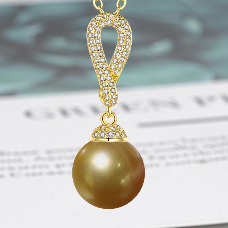 Zircon-Set Imitation White Pearl & Multicolor Shell Pendant Necklace - Women's Fashion Clavicle Chain