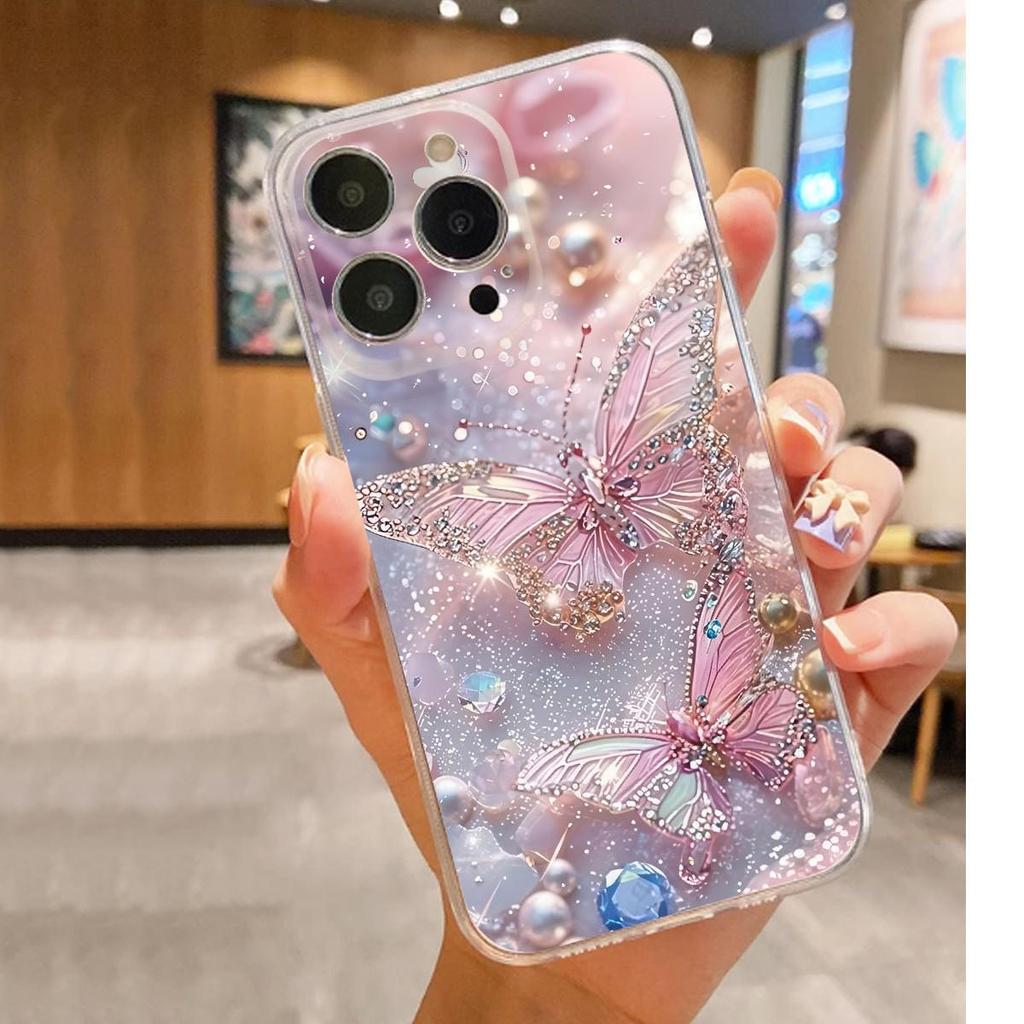 Two Butterflies Anti-Drop Clear Case for iPhone 14–17 Pro Max Series
