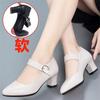 One-word buckle high heels, spring and autumn with cheongsam shoes, dancing single shoes, middle-aged and old 2 leather shoes for work, women's shoes