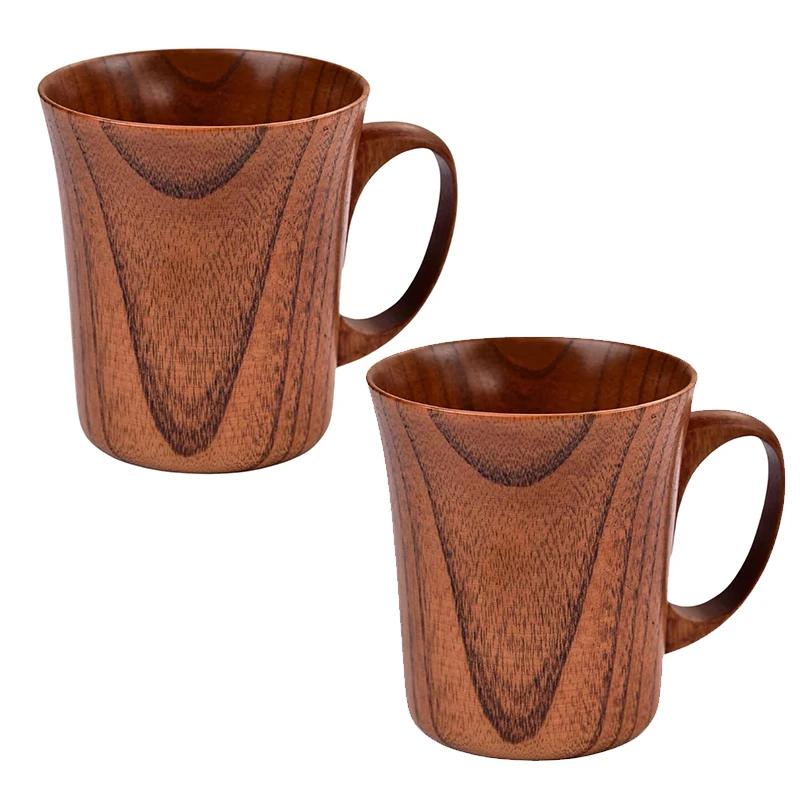 

2PCS Sour Jujube Cup Japanese Creative Wooden Overnight Oats Mug with Handle Coffee Sour Jujube Bottle Retro Style Drinkware As picture