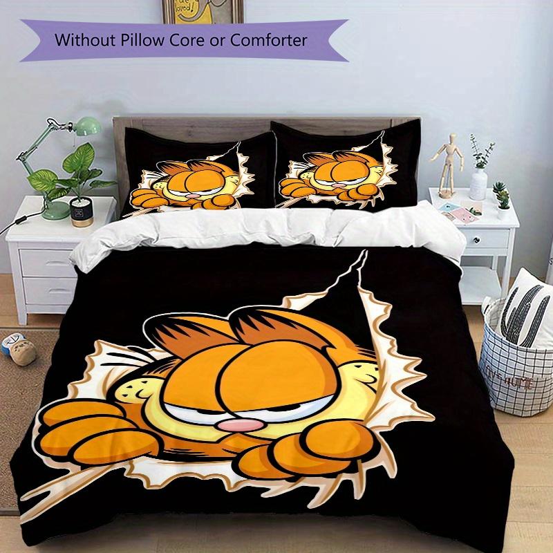 3pcs Garfield Cartoon Character Bedding Set, Including 1 Quilt Cover and 2 Pillow Shams,Soft and Comfortable Home Bedroom.F011