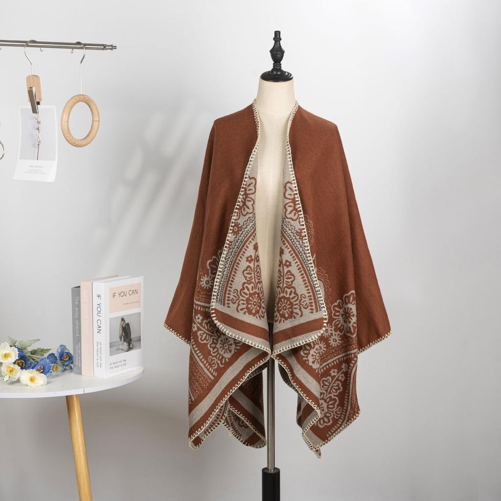 Warm Cold Shawl Cape Women Outdoor Camping Warm Outside Blanket Imitation Cashmere Double-Sided Shawl