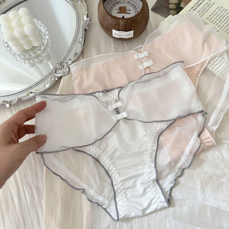 Girl Pure Desire Wind Satin Underwear Summer Thin Sweet Mesh Women's Triangle Panties