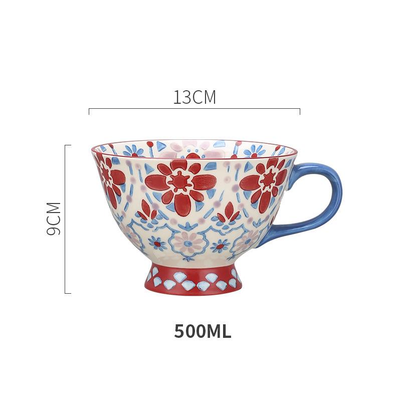 Креативная керамическая кружка большой емкости с ручной печатью для завтрака в национальном стиле, кофейная чашка, чашка для молока