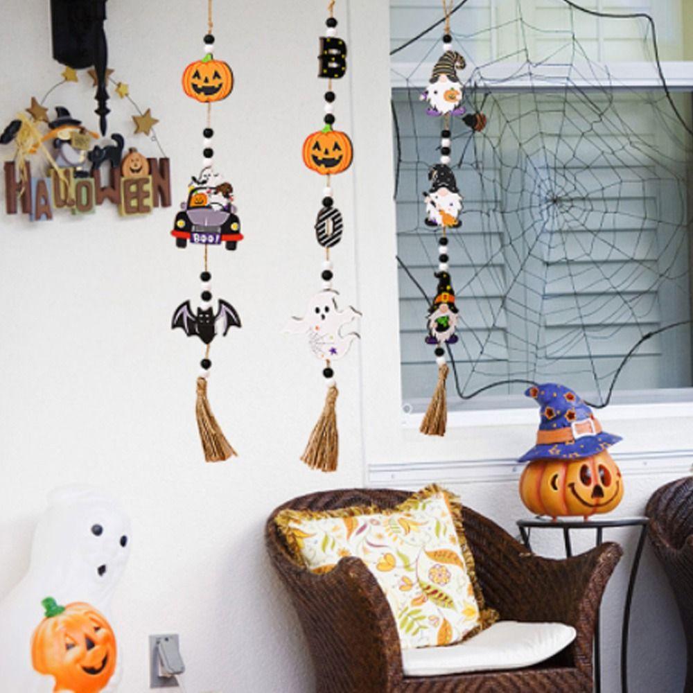With Tassels Halloween Wooden Beads Pendant Long Pumpkin Beads Pendant  Halloween Decor