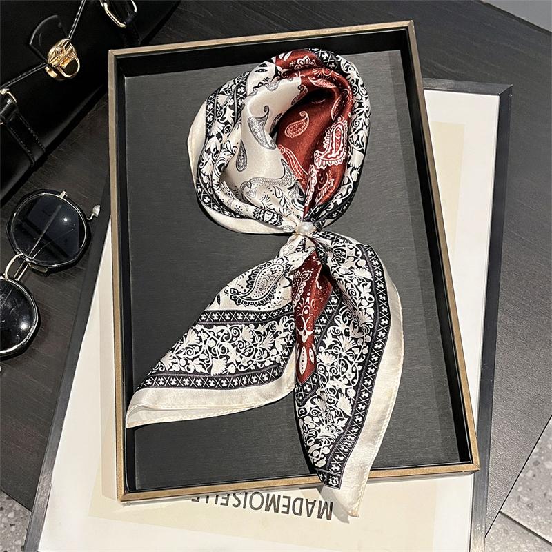 Luxury Shawl  100% Real Silk Square Scarf Women Designer Floral Print Neckerchief Female Hijab Bandana Headband