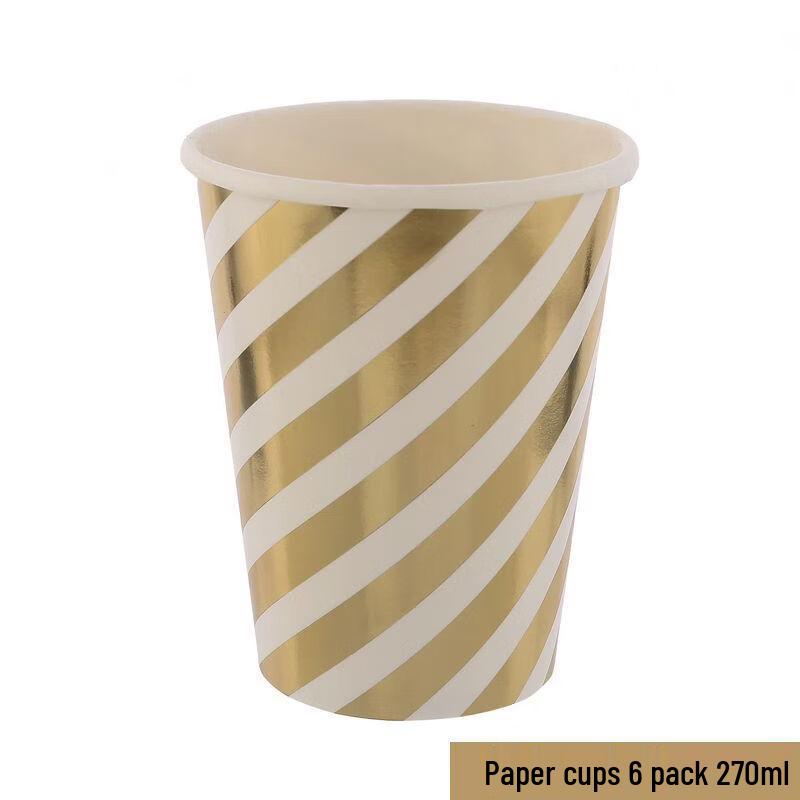 OIMG Gold Foil Striped Party Paper Plate & Cup Set